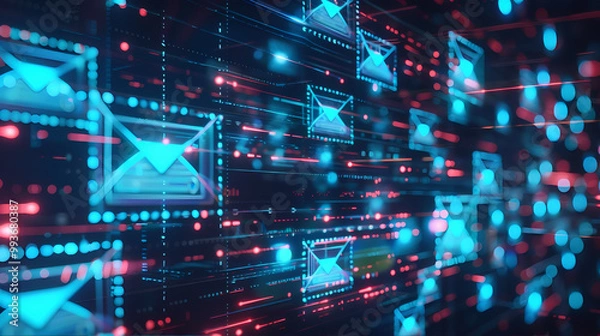 Obraz Mailbot, message media, socialnetworking, social media, digital technology, internet, information flow, ai digital technology, data mining and fragmentation, multilevel marketing, quantum technology