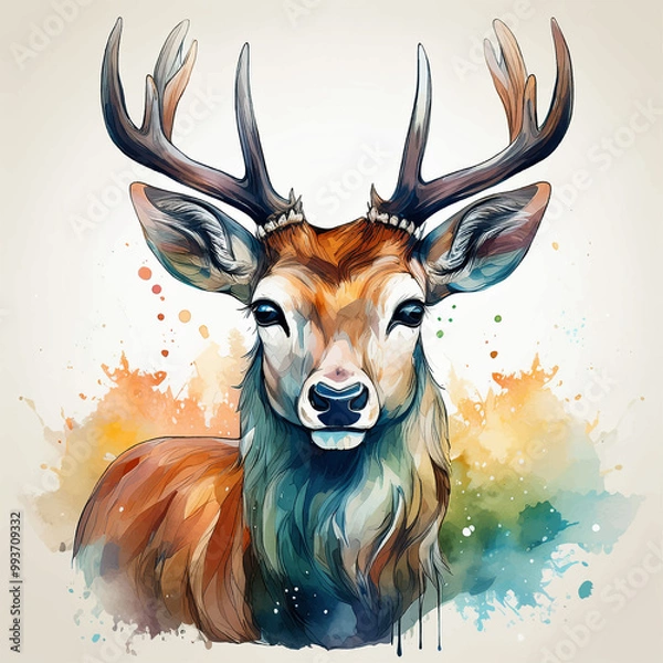 Fototapeta Deer drawing painted with watercolors