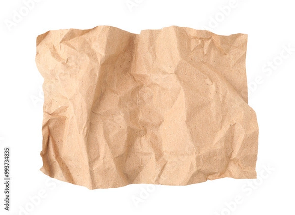 Fototapeta Crumpled kraft paper sheet isolated on white, top view