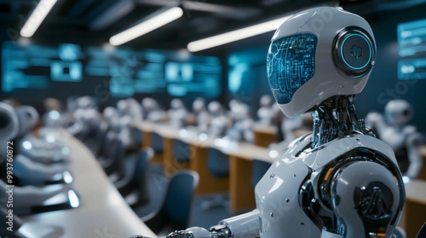Fototapeta Futuristic Classroom with Robot Teachers