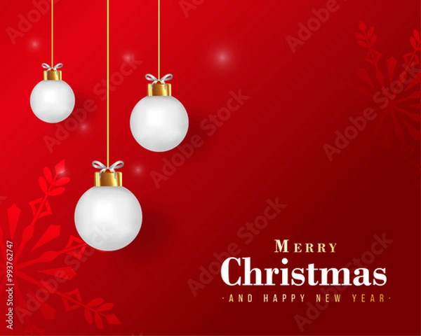 Obraz Beautiful christmas balls snowflakes red greeting background