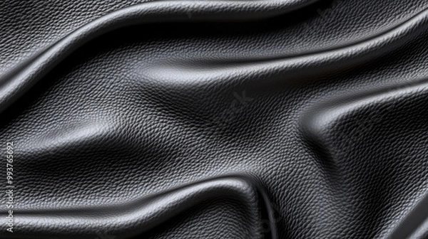 Fototapeta A close-up of black leather with a smooth, textured surface, displaying soft folds and curves under gentle light.