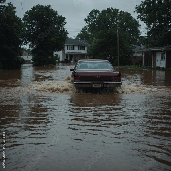 Obraz Floodwaters rise dramatically in city causing widespread damage and leaving roads unrecognizable