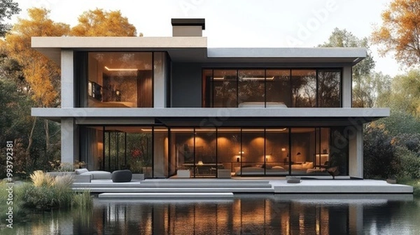 Obraz modern house exemplifying contemporary architecture with clean lines and open spaces harmonizing efficiency and elegance in a stylish residential environment