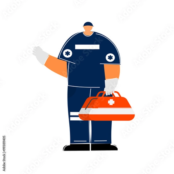 Obraz Cartoon of a paramedic on white background 