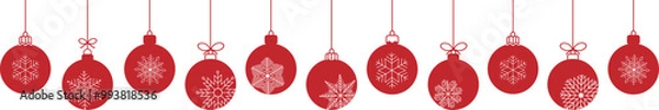 Fototapeta Christmas ball with snowflakes line icon.Set of simple christmas balls isolated on white background. Christmas decoration.Christmas and New Year seamless banner or border.