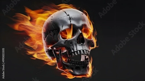 Fototapeta Flaming Skull  Fire  Burning  Black Background  Halloween   Death  Danger