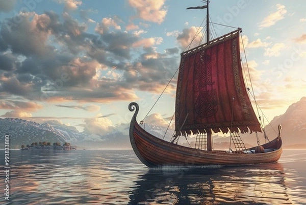Fototapeta ai generative viking sailing ship