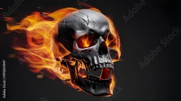 Fototapeta Burning Skull with Flames