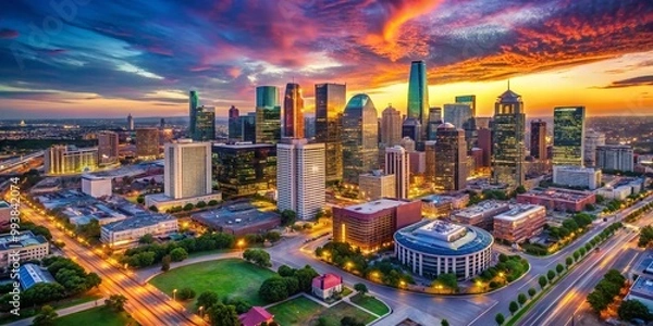 Obraz Aerial View of the Dallas Fort Worth Skyline with Modern Architecture and Urban Landscape at Sunset
