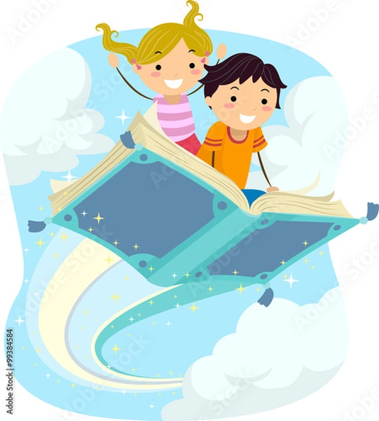 Obraz Stickman Kids Magical Book Flying
