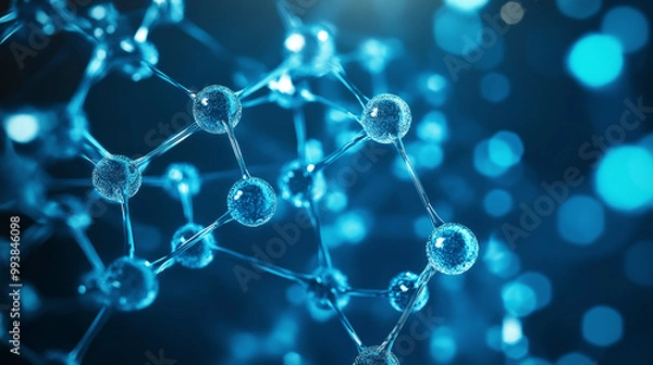 Fototapeta Futuristic biotechnology background showcasing chemical atom chains in a molecular chemistry experiment