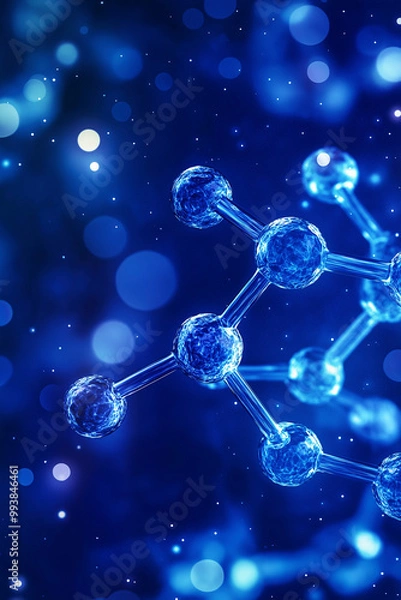 Fototapeta Futuristic biotechnology background showcasing chemical atom chains in a molecular chemistry experiment