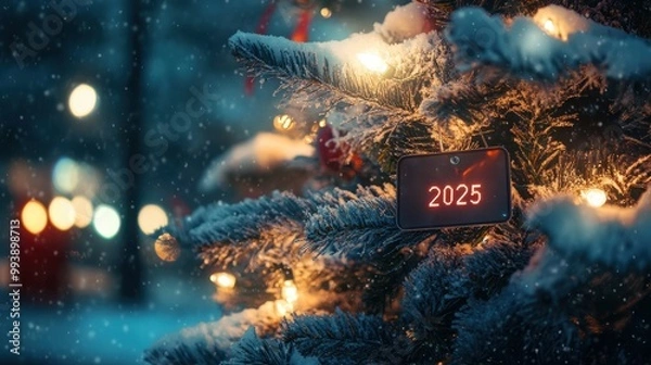 Fototapeta New Year Tree with the Year 2025 Decoration