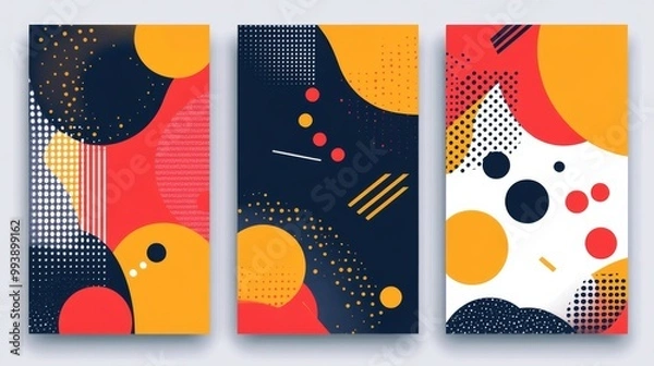 Fototapeta set of  three frame  Modern Abstract Covers Set Featuring Colorful Geometric Backgrounds - Minimalist Design Vector Illustration