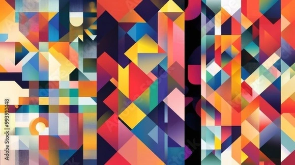 Fototapeta Set of Three Colorful Geometric Vector Pattern Designs