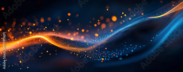 Fototapeta Abstract background with swirling, colorful ribbons of light in shades of dark blue and orange