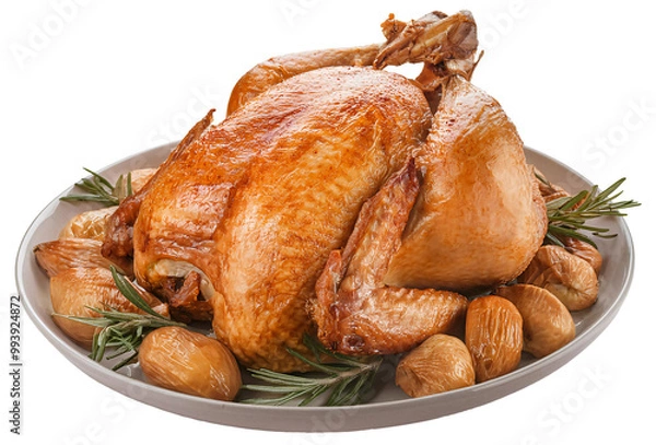 Obraz Roasted turkey on a plate, isolated on a transparent background.