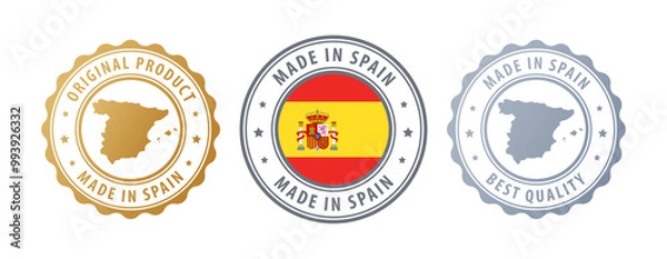 Fototapeta Spain - set of stamps with map and flag. Best quality. Original product. Vector illustration
