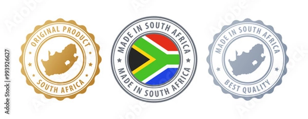 Obraz South Africa - set of stamps with map and flag. Best quality. Original product. Vector illustration