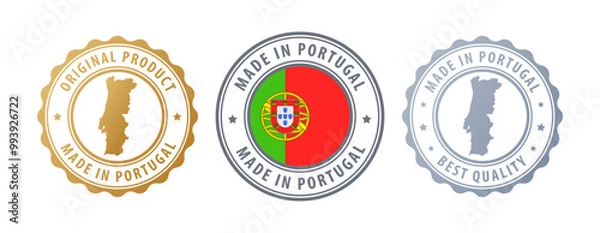 Fototapeta Portugal - set of stamps with map and flag. Best quality. Original product. Vector illustration