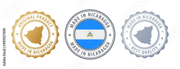 Fototapeta Nicaragua - set of stamps with map and flag. Best quality. Original product. Vector illustration