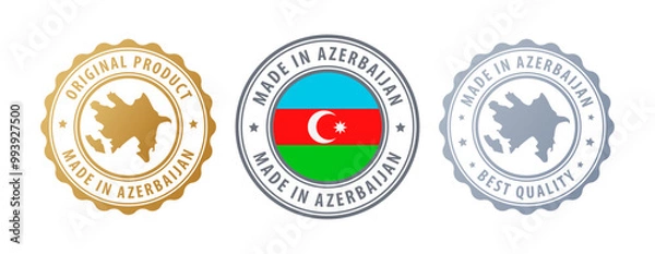 Fototapeta Azerbaijan - set of stamps with map and flag. Best quality. Original product. Vector illustration