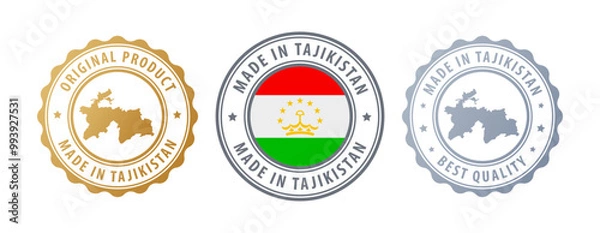 Fototapeta Tajikistan - set of stamps with map and flag. Best quality. Original product. Vector illustration
