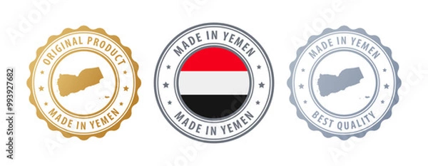 Fototapeta Yemen - set of stamps with map and flag. Best quality. Original product. Vector illustration