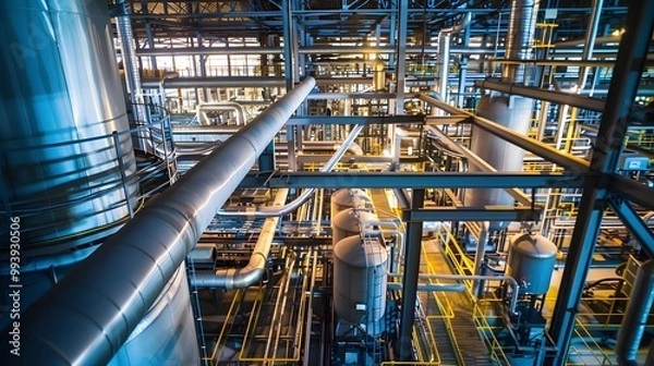 Fototapeta Create a scenario where ICS controls a large-scale oil refinery, automating key processes to increase safety and efficiency