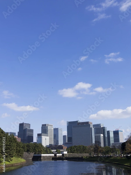 Obraz 東京都市風景　皇居桜田門と丸ノ内高層ビル群