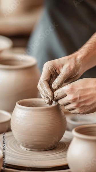 Fototapeta Crafting clay masterpieces in a tranquil pottery studio during the afternoon
