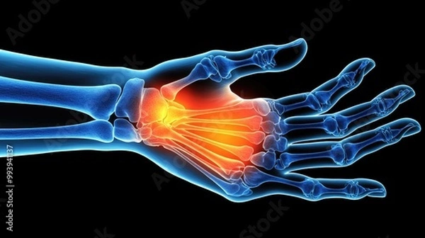 Fototapeta Joint discomfort: wrist pain, from overuse, injury, or underlying conditions, mobility and function, need for careful management to restore comfort and ease