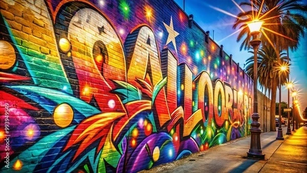 Fototapeta Colorful California Graffiti Letters on Urban Wall Showcasing Street Art and Creative Expression