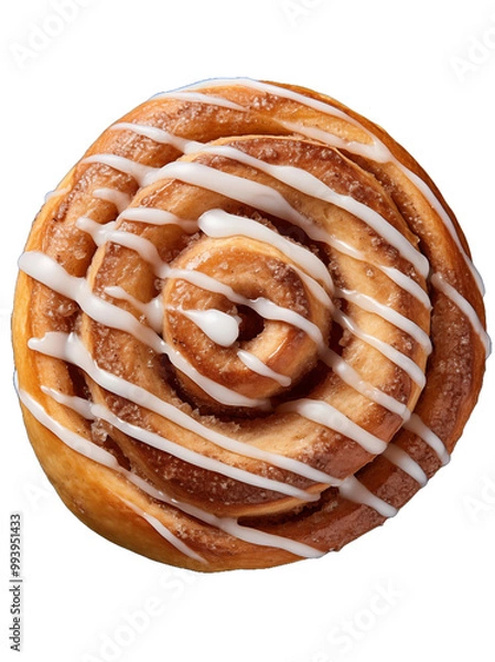 Obraz A delicious cinnamon roll adorned with a generous layer of icing, highlighting its soft texture and rich flavor.
