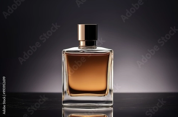 Fototapeta A beautifully designed perfume bottle resting on a table, showcasing its intricate details and luxurious appeal.