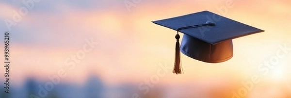 Obraz The sky with black graduation caps. Congratulations to the graduates.