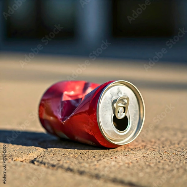 Fototapeta A can of soda that was squeezed by hand falls to the floor.