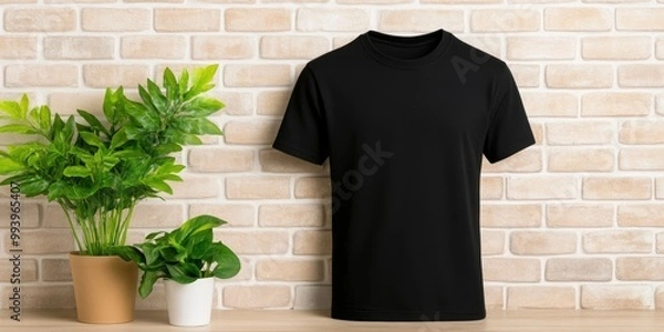 Obraz Brick background with a black t-shirt.