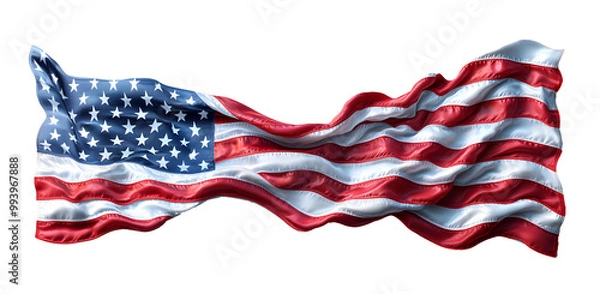 Fototapeta Wavy American Flag Isolated on Transparent Background, Patriotic Design