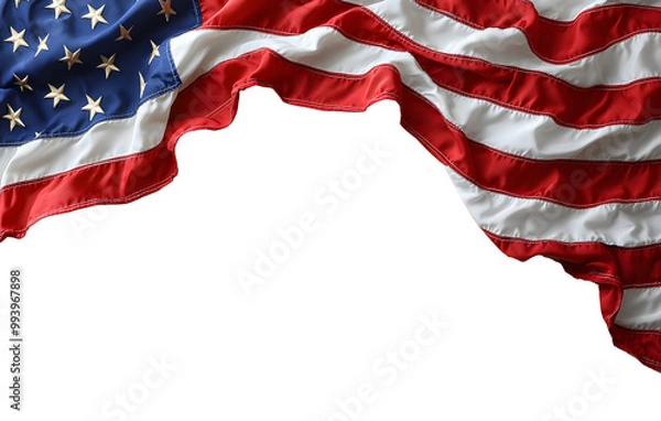 Fototapeta Wavy American Flag Isolated on Transparent Background, Patriotic Design