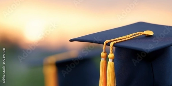 Obraz The sky with black graduation caps. Congratulations to the graduates.