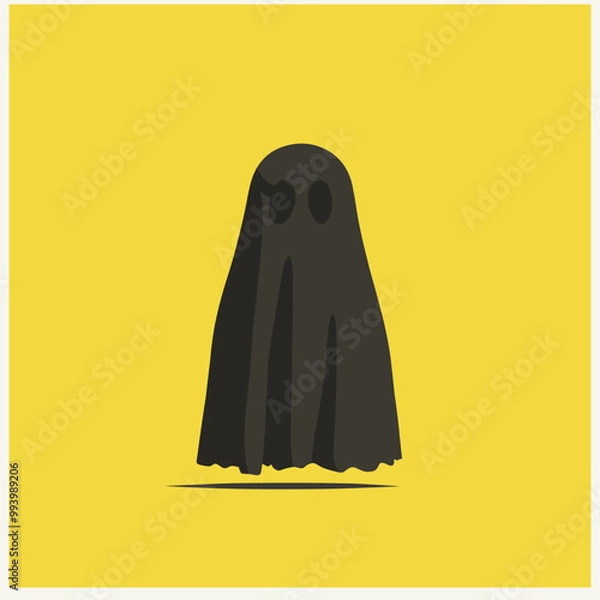 Fototapeta Simple black ghost figure on bright yellow background with eerie mood