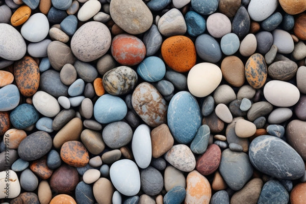 Fototapeta Processed collage of sea shore pebbles texture. Background for banner, backdrop or texture