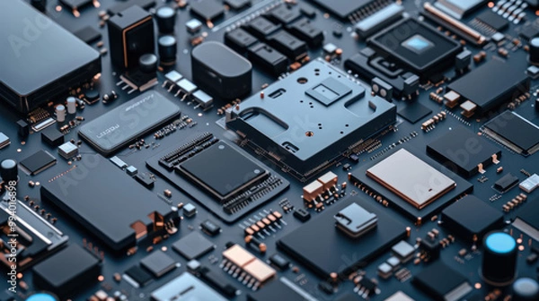 Fototapeta A comparison of hardware technologies used in leading consumer electronics, highlighting battery efficiency and processing power.