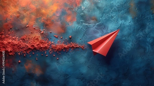 Fototapeta Confusion in choices and decisions Lack of leadership in management ,Red paper plane flying randomly ,3D rendering