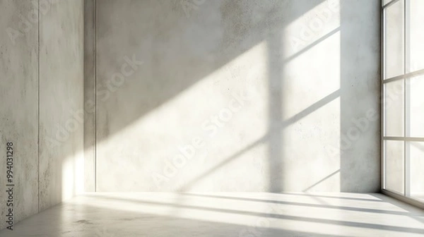 Fototapeta Bright and minimalistic interior featuring concrete walls and soft light creating a serene atmosphere for design inspiration.