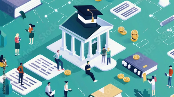 Fototapeta A digital platform managing educational endowments, showing real-time growth of funds and their impact on student scholarships and campus development.