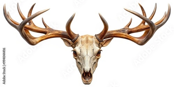 Fototapeta Isolated deer head skull with majestic antlers on a transparent background, perfect for wildlife, hunting, or rustic home decoration themes, featuring a striking natural beauty.