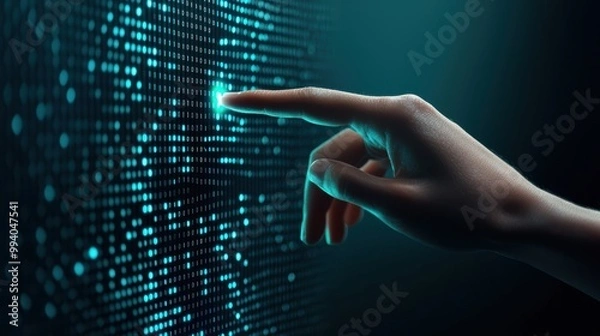 Fototapeta Hand Interacting With Digital Binary Code Data Network